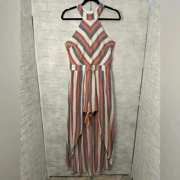 CRYSTAL SKY HI LO SHORTS & SKIRT ONE PIECE HALTER ROMPER Stripped SLEEVELESS - Picture 1 of 14